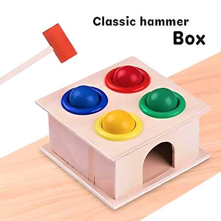 Wooden Hammer Ball Bench with Box Case Toy Set